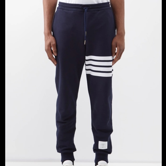 Thom Browne Mens blue striped bar cotton jogger track pants
